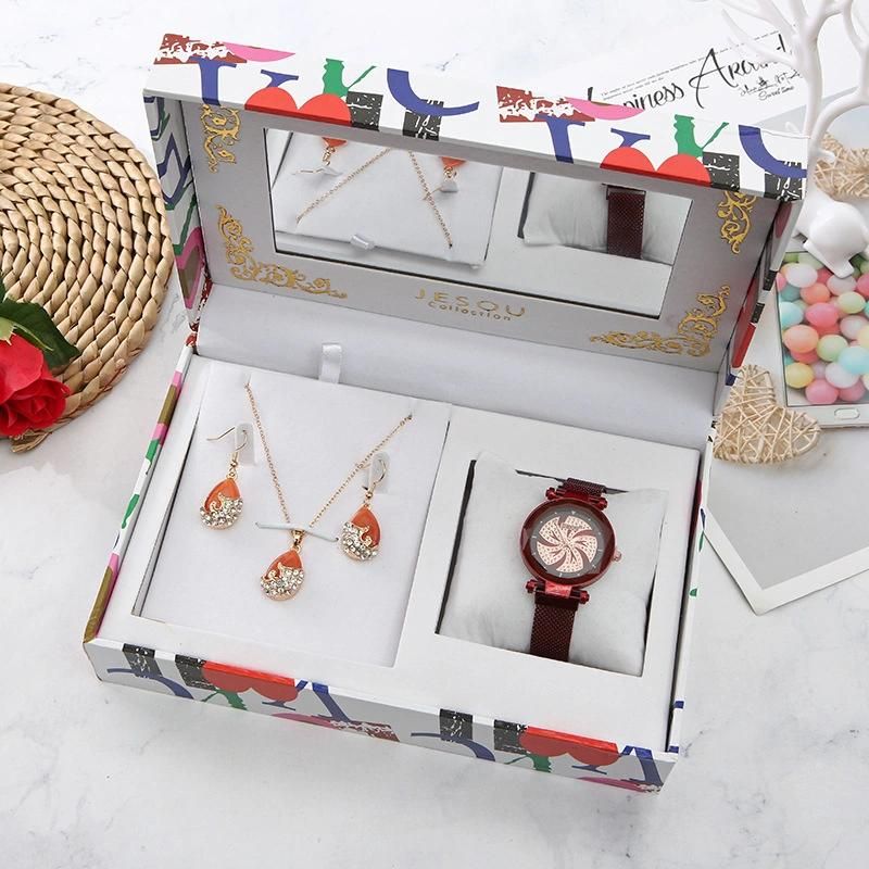 2020 New Mother′s Day Gift Set with Metal Jewelry Set Necklace Earrings and Watch