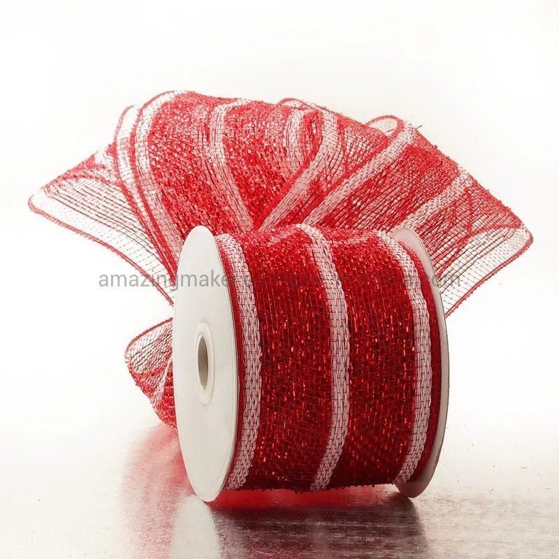 Luxurious Metallic Stripes 4 Deco Mesh Ribbons for Gift Packaging