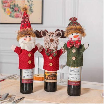 3PC Chirstmas Gnome Wine Bottle Covers Wine Bottle Sweater Dress for Christmas Holiday Party Table Decorations