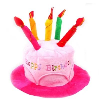 Happy Birthday Plush Cake Hats with Candles Pink or Blue Novelty Party Hat