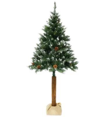 Snowy Pine Burlap Wood Base Pencil Christmas Tree