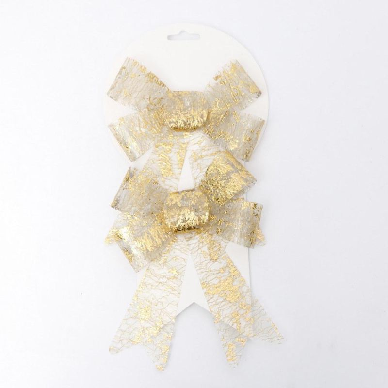 Gold 3PCS PVC Print Bowknot Christmas Tree Decoration Bowknot