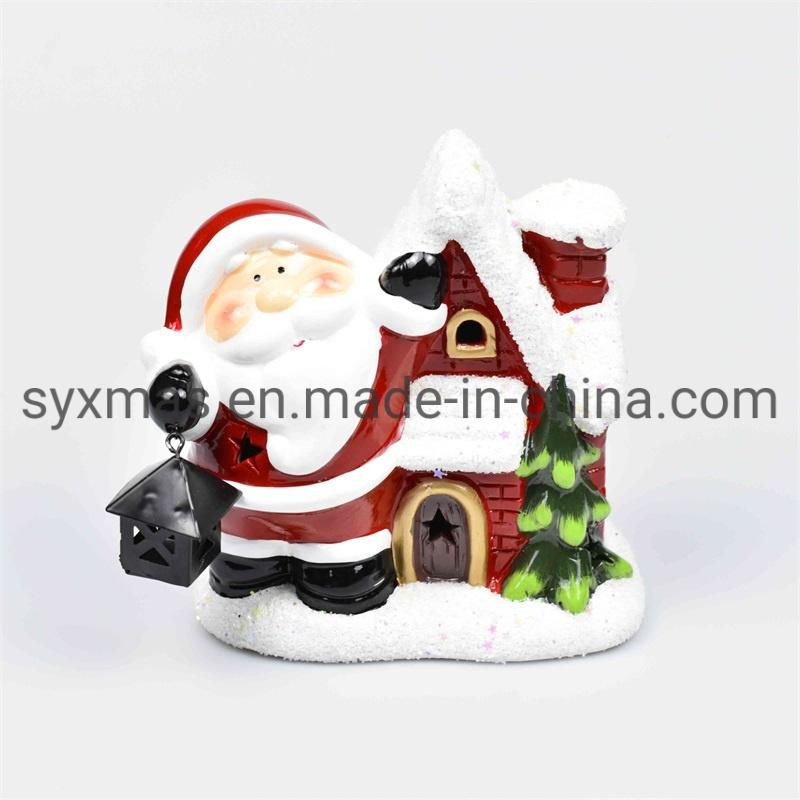 Export Ceramic Hand Painted All Ceramic Santa Decorations Gifts with LED Lights