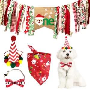 Pet Cats and Dogs Christmas Streamer Scarf Crown Bow Tie Set