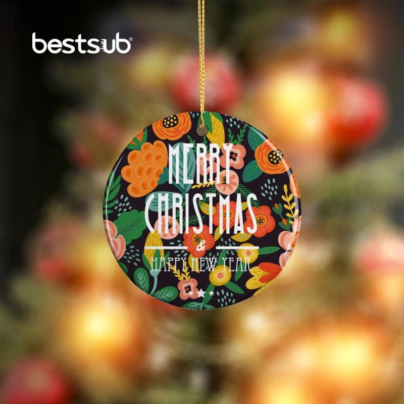 Bestsub Sublimation 3" Round Ceramic Christmas Tree Decoration Ornaments Gift