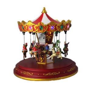 Festival Polyresin Santa Clause Carousel Christmas Decoration with Music Box