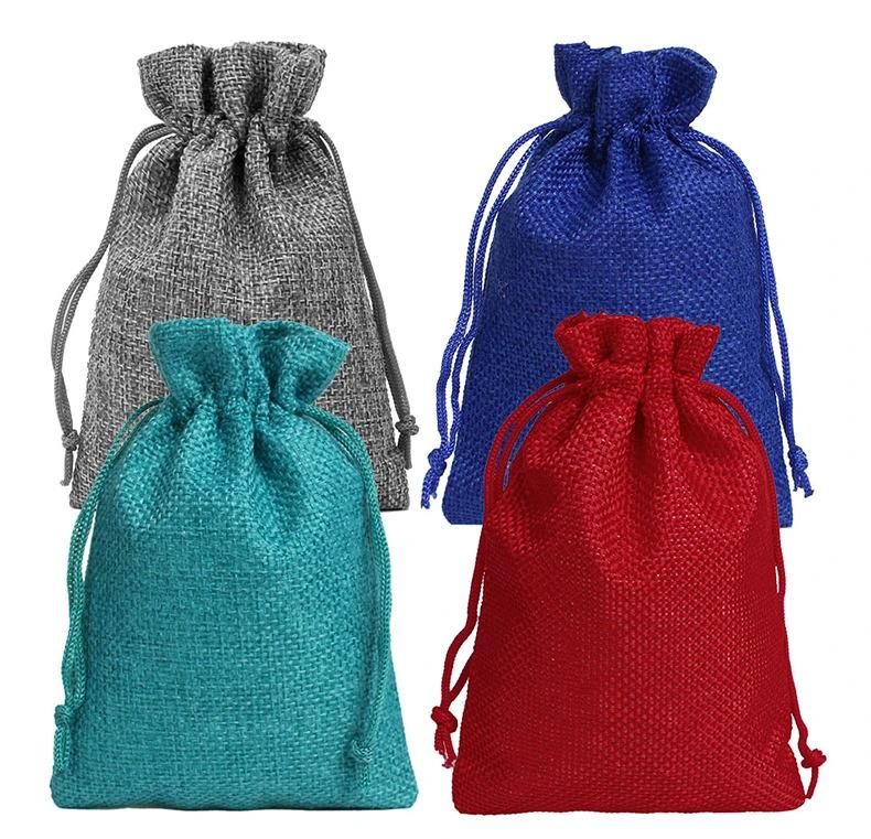 24 PCS Christmas Rustic Linen Goody Bags Wedding Reception Small Gifts Wrap Sack Drawstring Burlap Bag Pouch for Candy, Jewelry, Chirstmas Tree Decorations