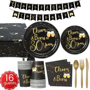 16 Guests Disposable Tableware Paper Cups Plates 30th Birthday Party Supplies