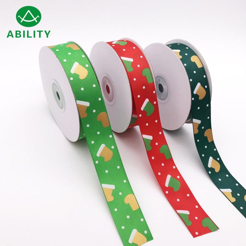 Custom Printing Polyester Christmas Ribbon Grosgrain Ribbon