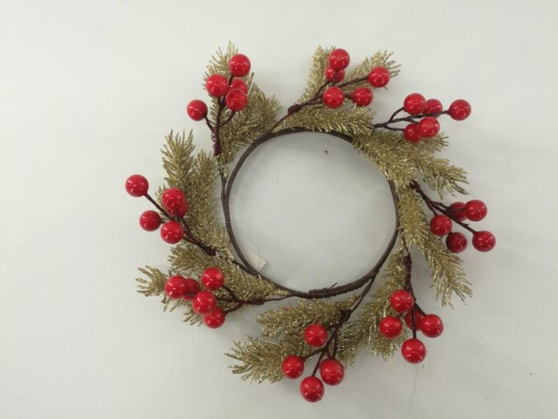 PVC Artificial Christmas Wreath with Flower Leaf Pinecone Red Berry
