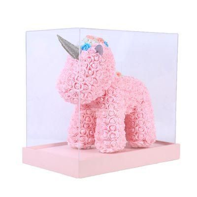 38cm New 2020 Rose Unicorn Foam Unicorn with PE Flower Rose Artificial Unicorn Girl Valentine Without Gift Box