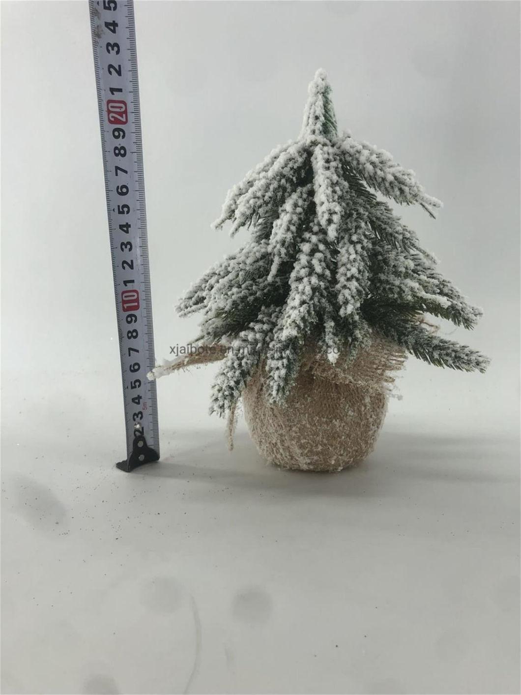 PE Artificial Christmas Tree for Decoration - Wooden Base with Hemp - Snow