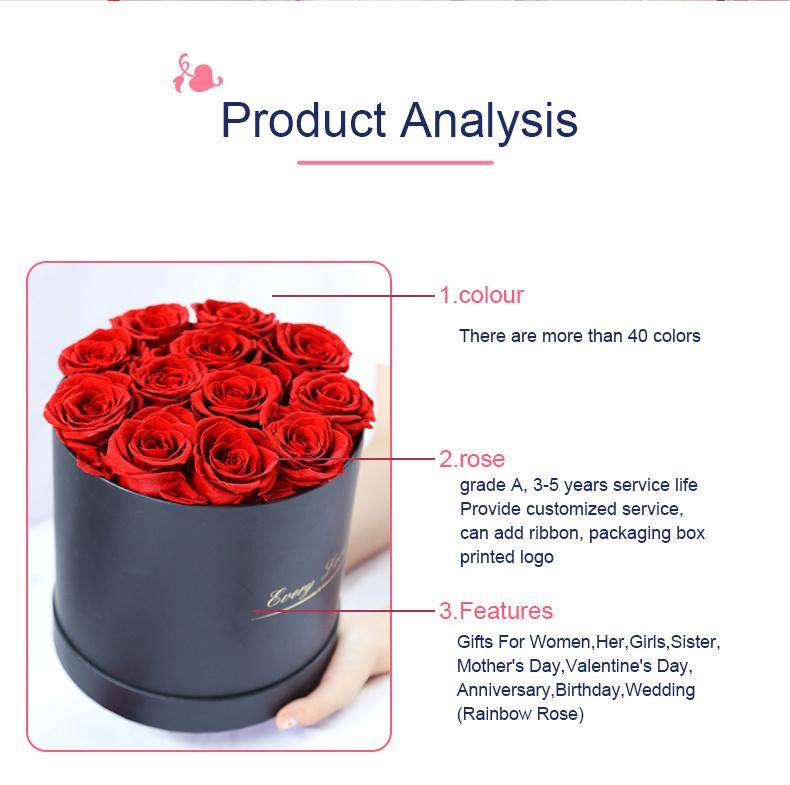 Amazon Wholesale Decorative Flower Preserved Roses Long Lasting Roses Eternal Valentine′s Day Gifts