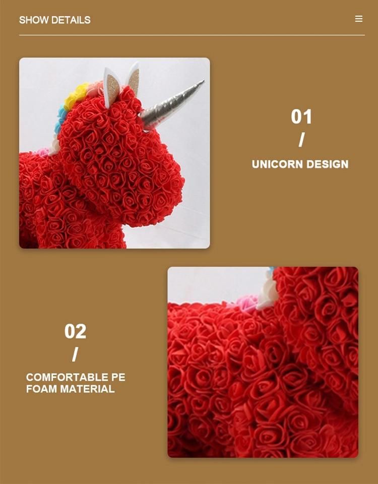 Inunion 40cm PE Foam Rose Bear Artificial Flower Eternal Rose Unicorn with PVC Gift Box