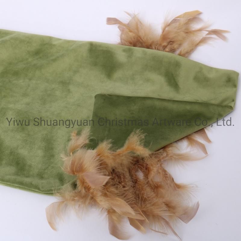 New Design Christmas Bolster Pillow with Feather for Holiday Wedding Party Home Decoration Hook Ornament Craft Gifts