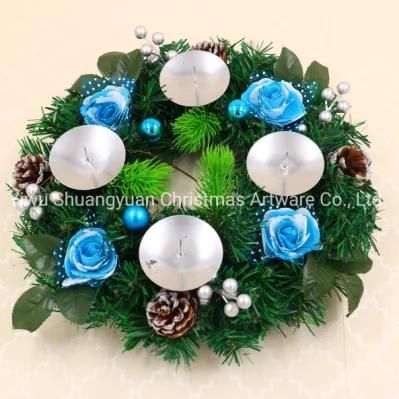 Hot Sale Christmas Wreath with Blue Rose for Home Decoration Door Ornaments