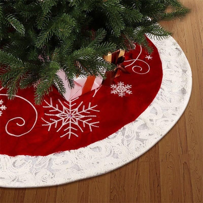 2020 New Christmas Tree Skirt Red Velvet Fabric Snowflake Tree Skirt Christmas Decoration Tree Skirt Cross-Border Hot Sale