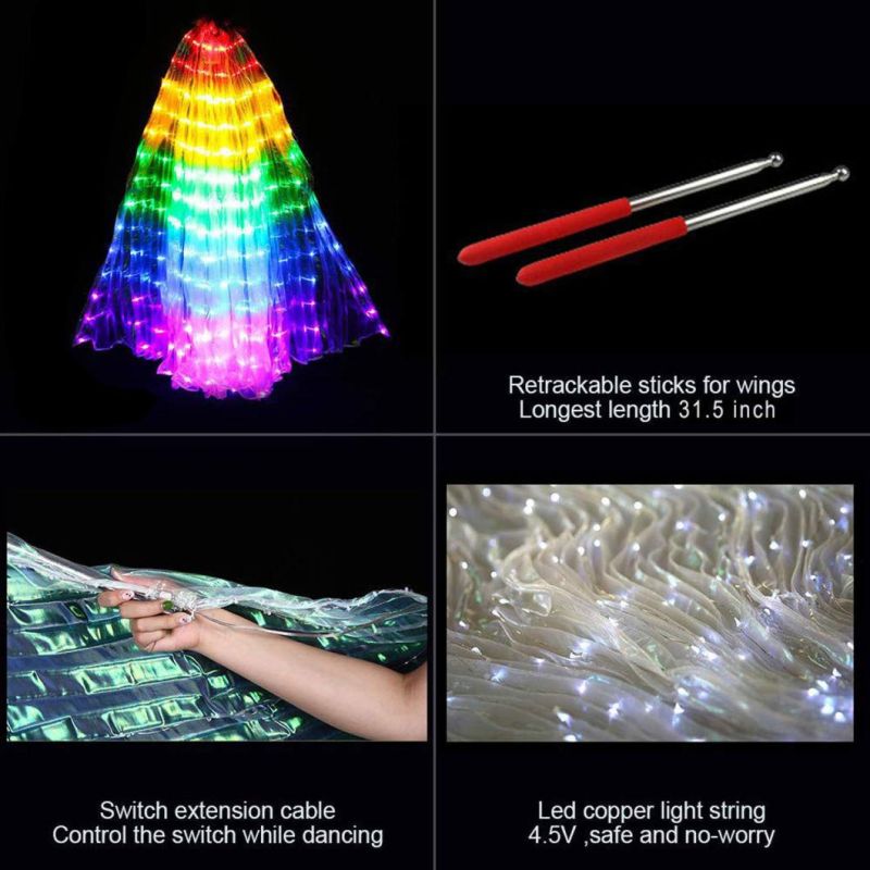 Children′s Color LED Light up Wing Belly Dance Prop Cloak