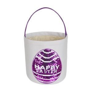 Egg Pattern Sequins Canvas Fabric Easter Bucket for Kids
