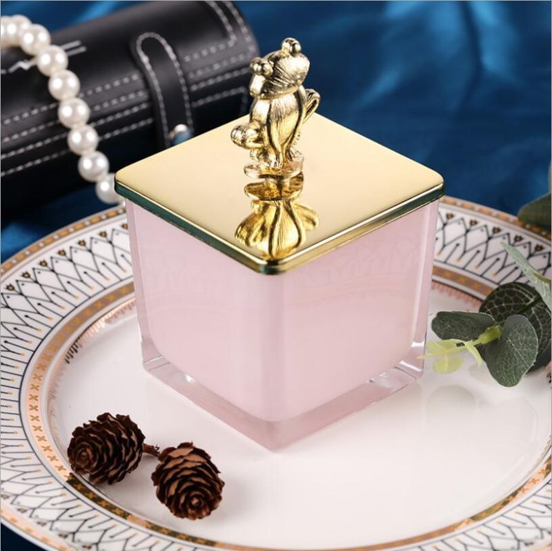Wholesale Square Colored Glass Candle Jar with Metal Lid for Bulk