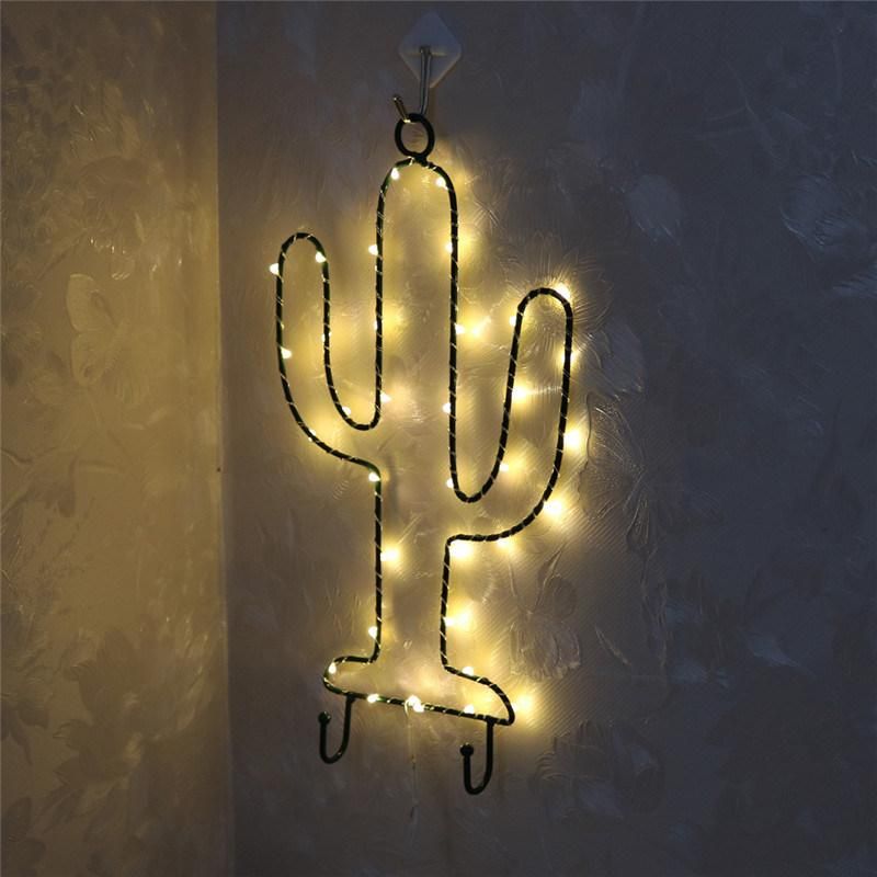 Metal Cactus Shaped Copper Wire Lamp Christmas Bar Decorative Light