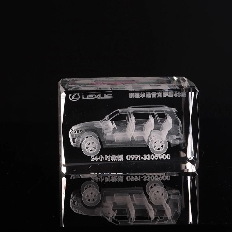 Beautiful 3D Laser Car Model Crystal Glass Cube Paperweight