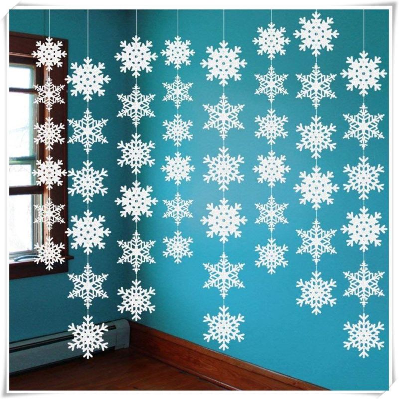 White Polyester Felt Snowflake Christmas Hanging Decoration