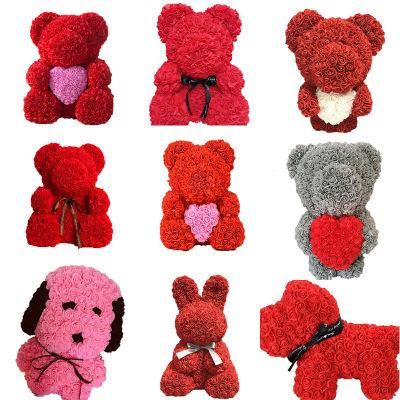 Wholesale PE Foam Rose Flower Teddy Bear with Gift Box for Valentine&prime;s Day Children Birthday Party Love Present