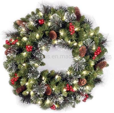 Artificial Green Pine Needle Mixed PVC Christmas Wreath with Light