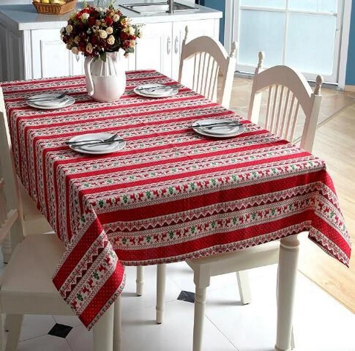 Polyester Cotton Imitation Hemp Deer Snow Christmas Printed Tablecloth