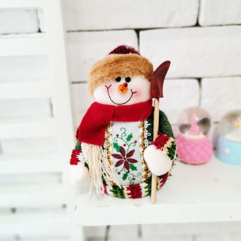 Christmas Decoration Desktop Ornaments Sitting Snowman Wooden Beads Long Legs Cloth Doll Santa Claus Doll