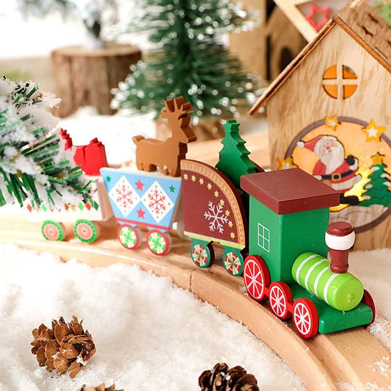 Mini Kids Kindergarten Toys Santa Wooden Decorations Christmas Train