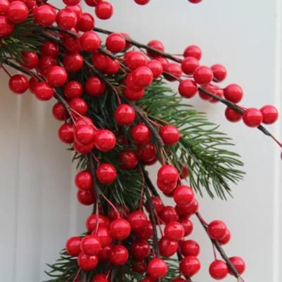 Green PE Wreath with Red Berry and Ribbon Painted