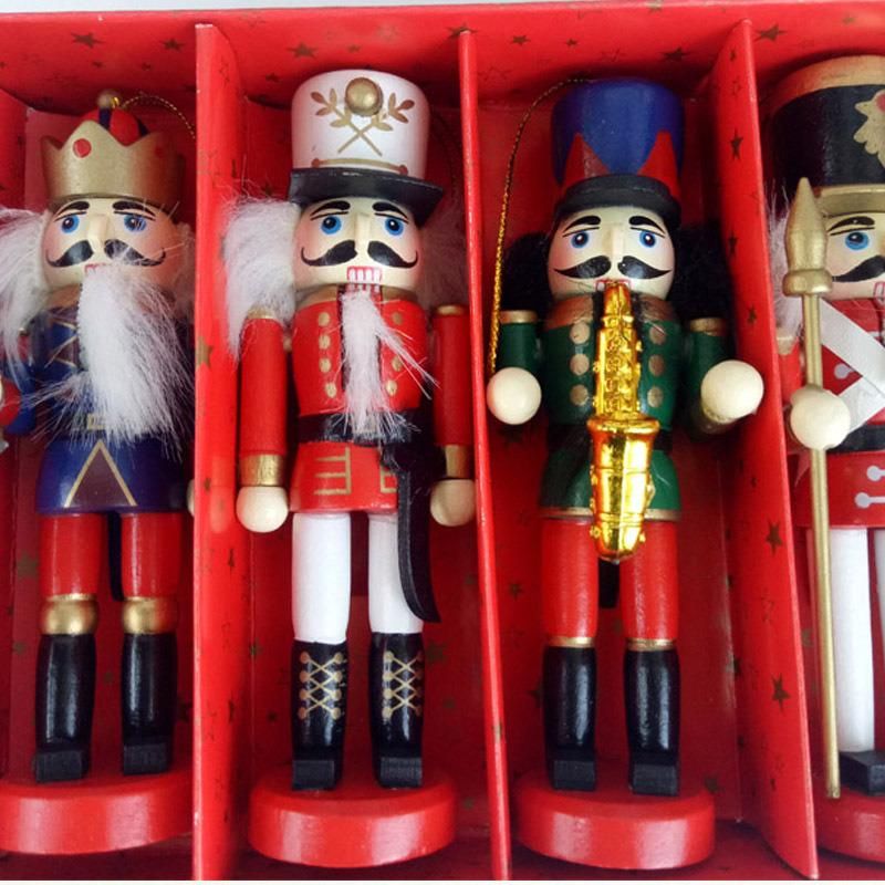 5PCS Nutcracker Ornaments Wooden Nutcracker Figures Christmas Decorations for Xmas Tree