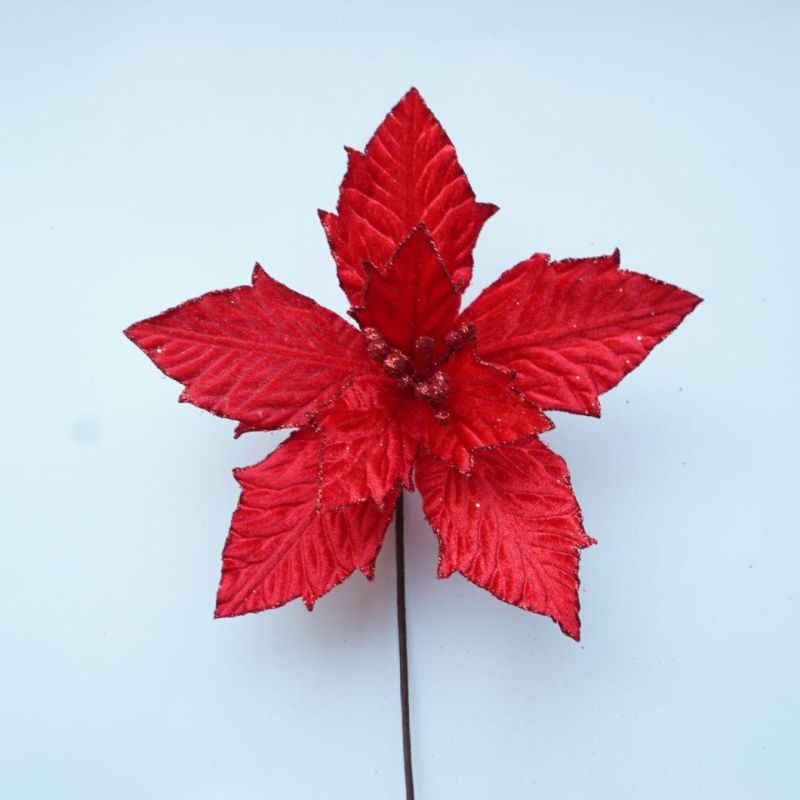 Christmas Glitter Poinsettia Bronzing Flannelette Gauze Flower for Tree Decoration