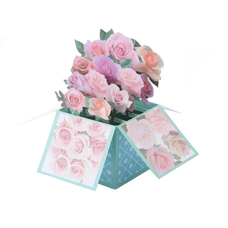 Fashion 3D Rose Valentine′s Day Gift Special Custom Music and Voice Invotion Greeting Card