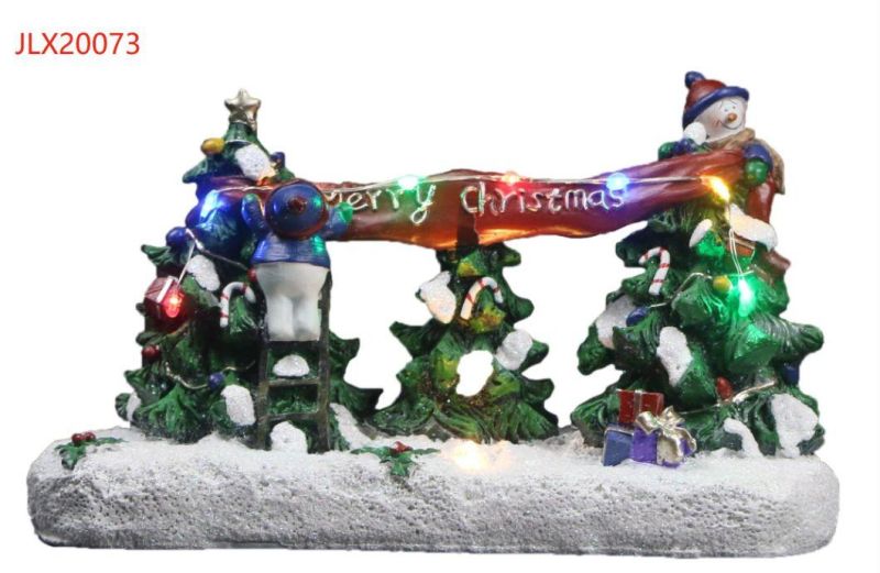 Fiber Optic Animated Lighted Winter Snow Christmas Village Holiday Indoor Decor for Home with Moving Couple and Train