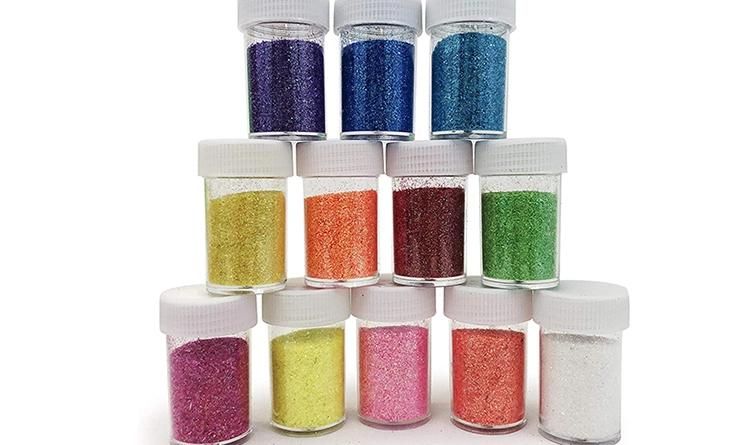 Colorful Red Blue Green Yellow Laser Glitter Powder Customized Package for Stationary