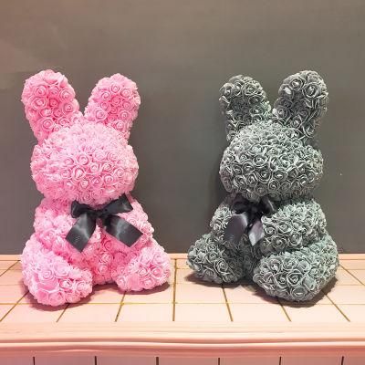 PE Foam Factory Custom Valentine Preserved Girlfriend Birthday Gift Easter Artificial Flower Rabbit Colorful Rose Bunny