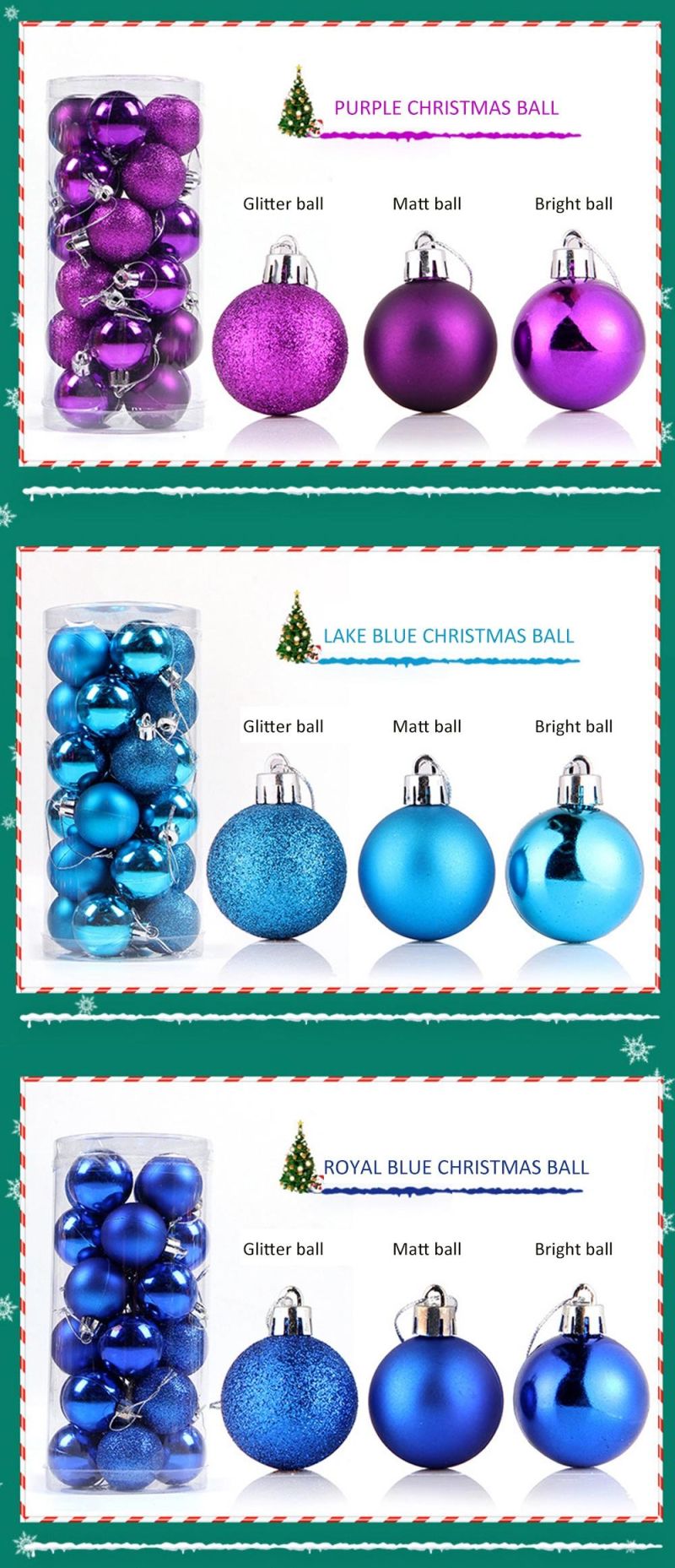 Christmas Hanging Ornaments 6cm High Quality Colorful Shatterproof Christmas Ball