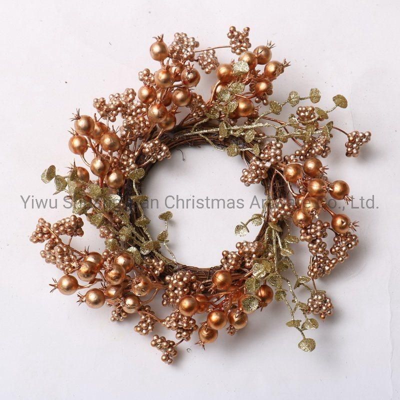 40cm PVC Artificial Christmas Wreath with Flower Leaf Pinecone Red Berry