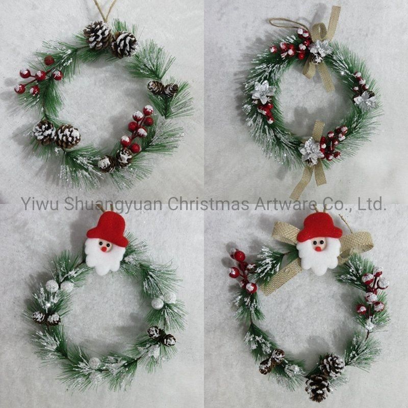 Christmas Pine Needle Wreath with Flowers for Holiday Wedding Party Decoration Supplies Hook Ornament Craft Gifts