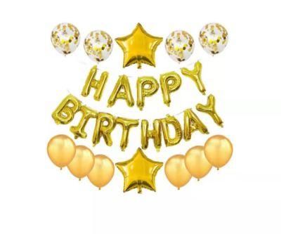 Hot Selling 16 Inch Rose Gold Happy Birthday Star Shape Foil Letter Balloon 12 Inch Rose Gold Confetti Latex Balloon