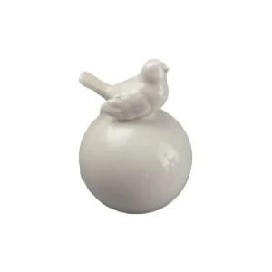 Garden Decoration White Ceramic Bird with Big Ball