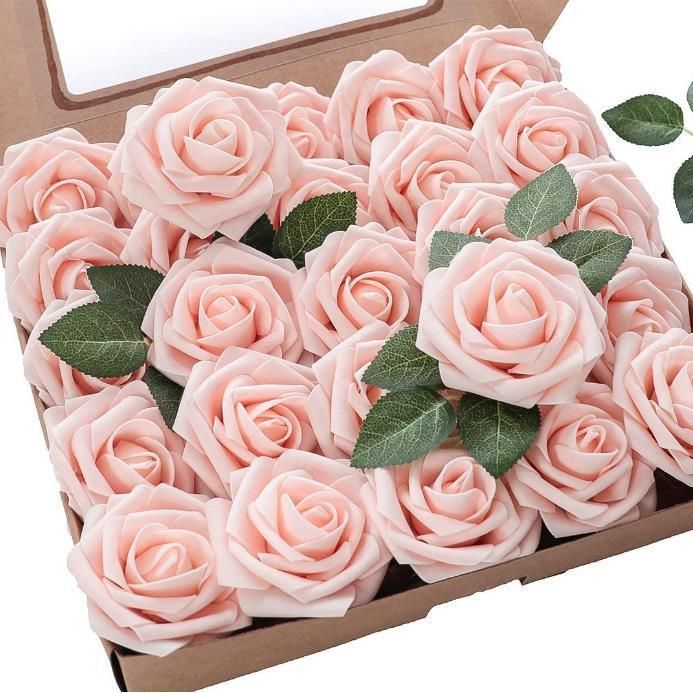 25PCS Artificial Roses Flowers Realistic Roses Flower Heads Real Looking Foam Rose with PE Stem for DIY Wedding Bouquets Bridal Shower Party Valentine Day Home