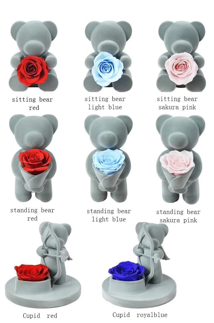 Wholesale New Products Honey Bear Preserved Roses Flower Box Christmas Gift
