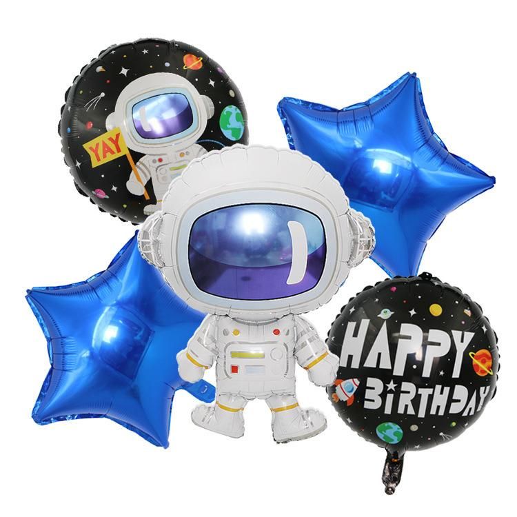 Baby Birthday Astronaut Theme Party Decorated with Cartoon Astronaut Rocket Spacecraft Aluminum Foil Balloon Set