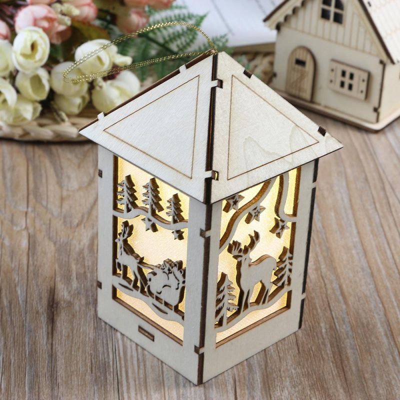 Xmas Festival LED Light Wood House Christmas Tree Decoration Light