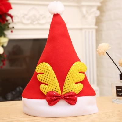 Shiny Elk Horns Santa Hat Christmas Party Hat for Kid Adult Santa Claus Gifts