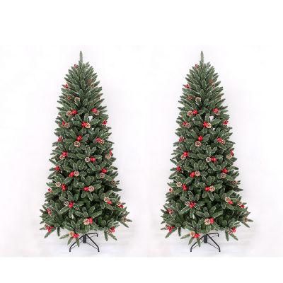 Yh2154 7FT Green Slim Artificial Christmas Tree with Pine Cone